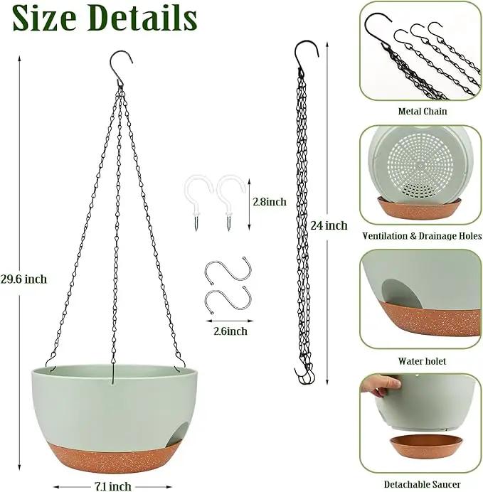 Hanging Planters for Outdoor Indoor Plants, 2 Pack 12 Inch Hanging Basket Plants Outdoor, Self Watering Hanging Planter with Plant Hanger for Garden Home Decoration (Green) by GreenHaven Gardens