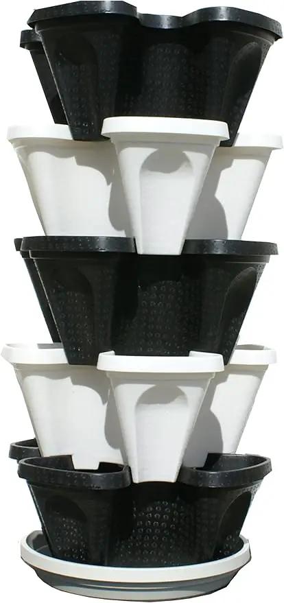 Mr. Stacky Multiple Color (Black + White) 5 Layer 13inch Vertical Planter by GreenHaven Gardens