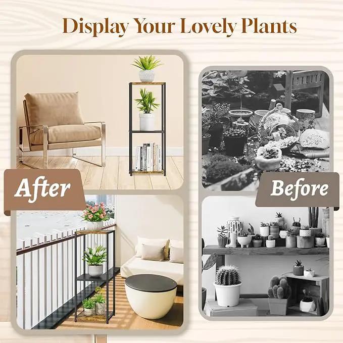 KMOTASUO 3 Tier Tall Plant Stands Indoor, 31 Inch Metal Wood Corner Plant Stand for Indoor Plants, Square Flower Pot Holder Shelf Display Rack for Balcony Garden Patio Living Room(Rustic Brown) by GreenHaven Gardens