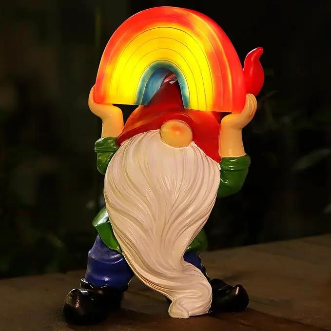 Garden Gnome Statue with Rainbow Solar Lights Large Garden Sculptures Outdoor Decorations Patio Lawn Yard Garden Decor Gifts for Women Mom by GreenHaven Gardens