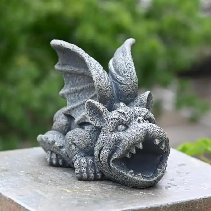 OwMell Gargoyle Statue Garden Guardian Sculpture Figurine Gothic Indoor Outdoor Garden Decor Statue 7 Inch - Lying by GreenHaven Gardens