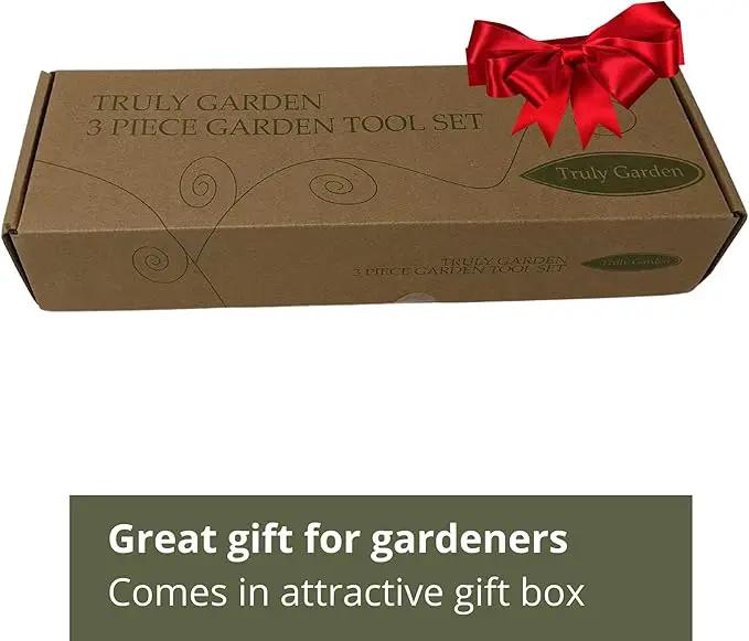 Classic 3-Piece Garden Tool Set - Durable Stainless Steel with Wood Handles. Trowel, Rake & Transplanter for Easy Digging, Weeding & Planting - by Truly Garden by GreenHaven Gardens
