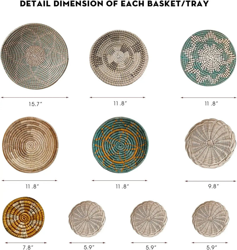 Wicker Basket Wall Decor – Boho Baskets For Wall Decoration with Loop Attached, Handwoven Wall Plates, Natural Woven Wall Art for Living Room Bedroom, Decorative Seagrass Wall Hanging Set of 10 by GreenHaven Gardens