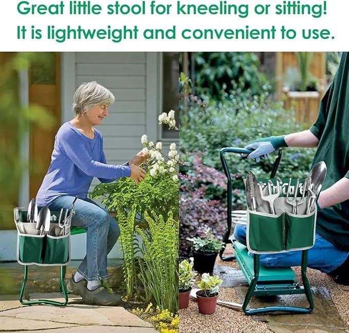 TomCare Upgraded Garden Kneeler Seat Widen Soft Kneeling Pad Garden Stools Garden Bench with 2 Large Tool Pouches Outdoor Foldable Gardening Gifts for Women Men Gardeners, Green by GreenHaven Gardens