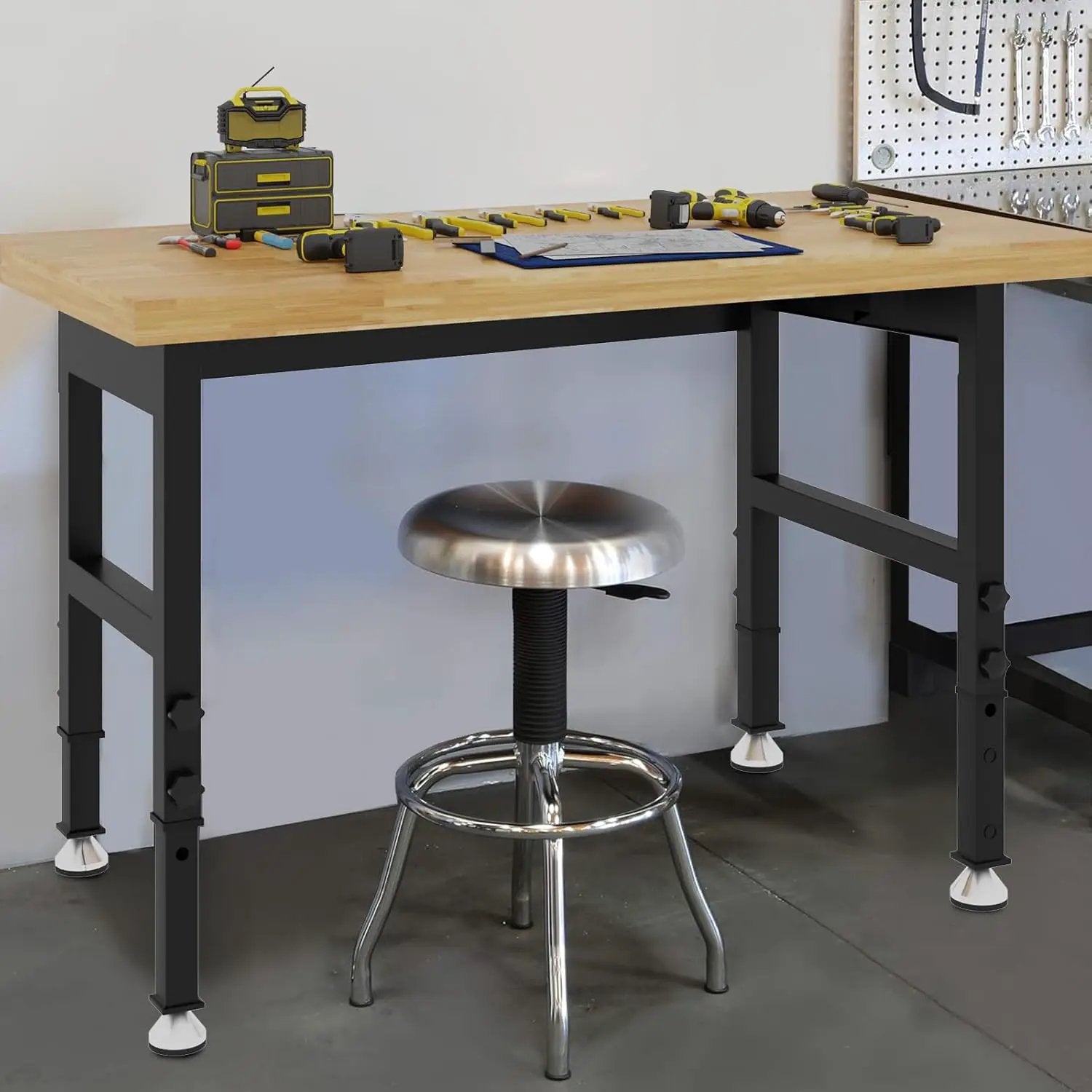 48” Chipboard Wood Work Bench Work Table, Mental Tool Heavy-Duty Adjustable Workbench, 3000 Lbs Capacity Tool Bench Workstation for Garage, Workshop