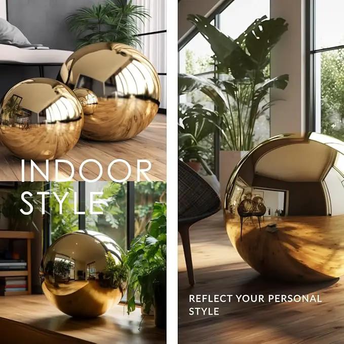 10 Inch Stainless Steel Gazing Globe,v2croft Hollow Ball Mirrored Surface Polished Shiny Sphere,Garden Stainless Steel Gazing Ball for Outdoor Lawn Pond Yard Ornament(Gold) by GreenHaven Gardens