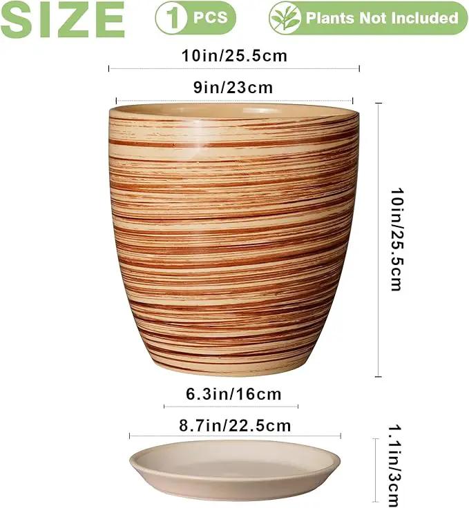 10 Inch Plant Pot Ceramic Pots for Plants with Drainage Hole and Saucer Round Flower Pot for Home Patio Garden Office Yellow by GreenHaven Gardens