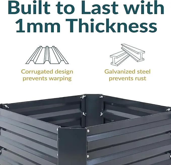 Sunnydaze 11.75" H Raised Metal Garden Bed - Galvanized Raised Garden Bed Outdoor for Vegetables and Flowers - Dark Gray - Square by GreenHaven Gardens