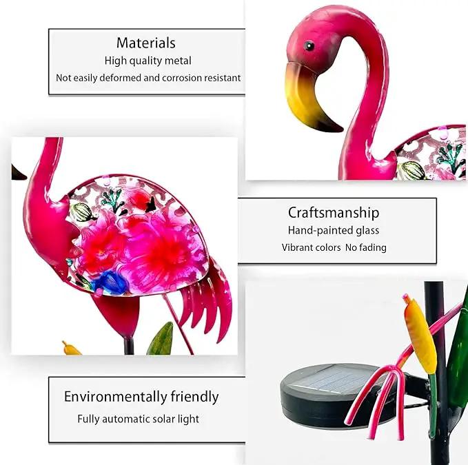 Solar Garden Lights, Glass & Metal Flamingo Solar Garden Decor Solar Pathway Lights Solar Garden Stakes Decorative Yard Art Yard Decor Waterproof for Patio Lawn Courtyard by GreenHaven Gardens