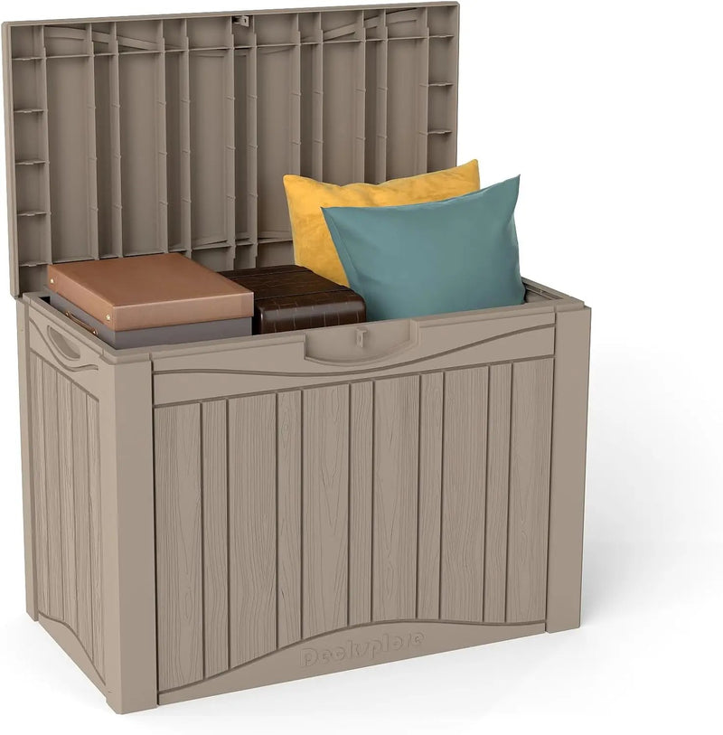50 Gallon Plus Waterproof Outdoor Storage Bin Resin Deck Box for Patio, Poolside, and Garden, Lockable & UV-Resistant, Ideal for Small Spaces, Grey by GreenHaven Gardens