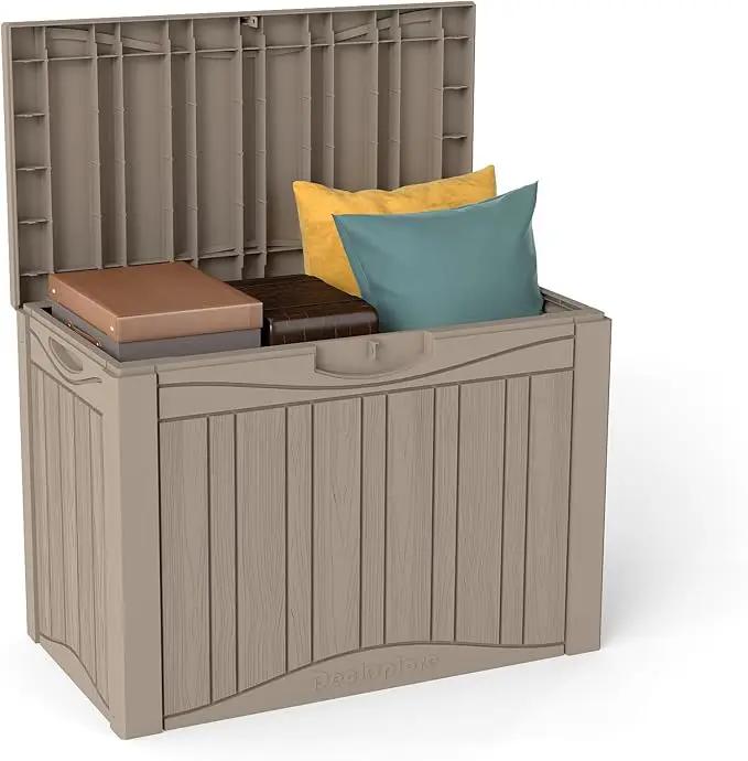 50 Gallon Outdoor Storage Box Waterproof Lockable Resin Deck Box Large, Patio Storage Bin for Pool Accessories Cushion Furniture, Garden Tools, UV-Resistant Outside Delivery Grey by GreenHaven Gardens