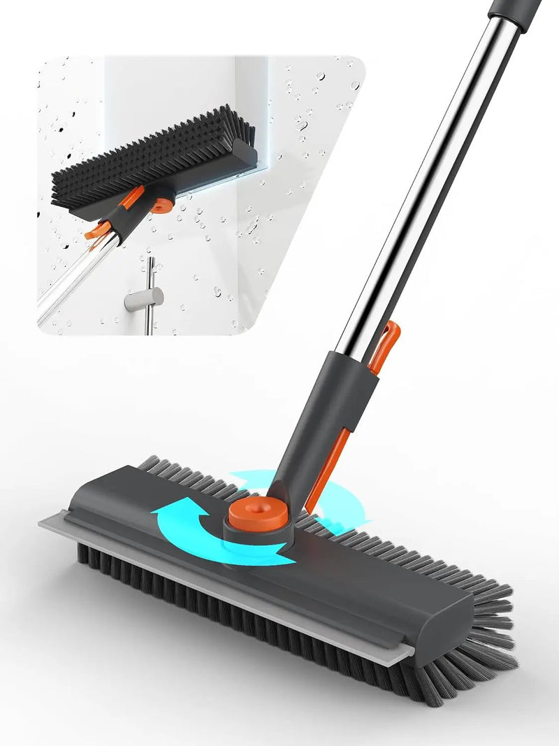 Floor Scrub Brush with Long Handle, 3 in 1 Multi-angle Swivel Right Angled Bristle Floor Scrubber Brush with Squeegee and Tweezer for Cleaning Tile Wall Deck Bathroom Patio Garage Kitchen (Grey) by GreenHaven Gardens