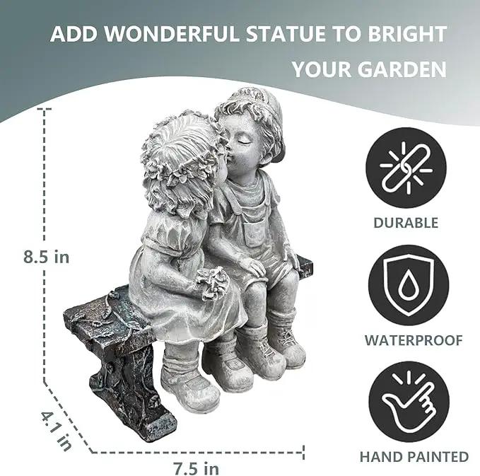 Elenon Garden First Kiss Outdoor Statue Decorative, Flower Bed Decor Boy and Girl Garden Statues, Couple Puppy Love Garden Sculpture for Yard Patio Art Decoration by GreenHaven Gardens