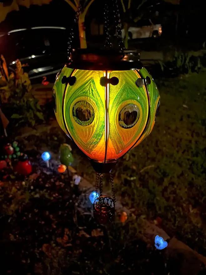 2PCS Solar Hot Air Balloon Lanterns with Flame with Shepherd's Hooks, Glass Hanging Flickering Lights Outdoor Waterproof for Garden Tree Yard Patio Mother's Day Gift, 18" H Peacock Green by GreenHaven Gardens