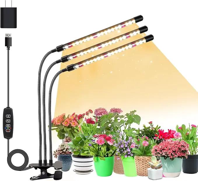 3head Plant Lights for Indoor Growing, Grow Light for Indoor Plants, Full Spectrum Growing Lamps with Clip, Auto ON & Off Timer 3/9/12H, 3 Switch Modes, 10-Level Dimmable Brightness by GreenHaven Gardens