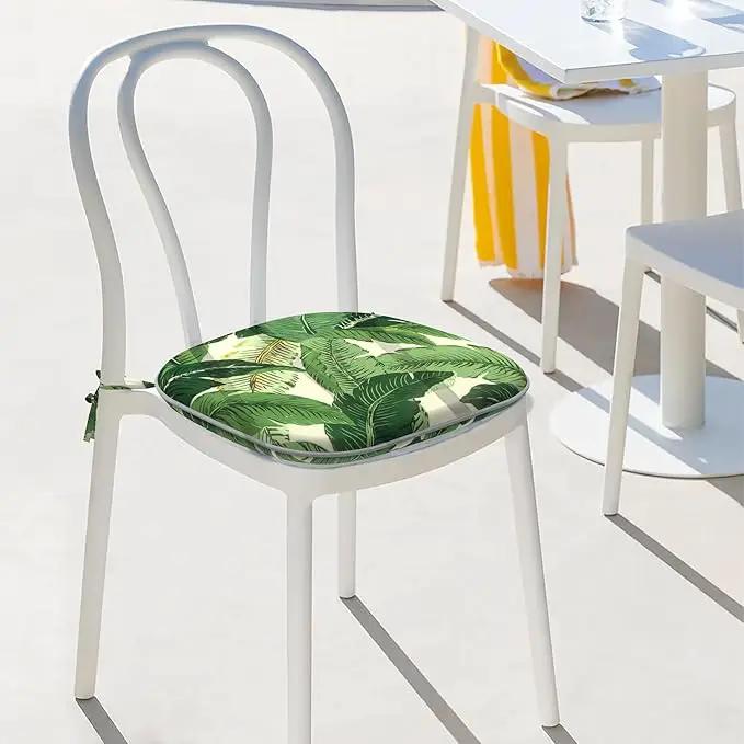 Indoor/Outdoor Chair Cushions 16x17 Inch, Patio Chair Cushions with Ties, All Weather Seat Cushions for Patio Furniture Home Garden Chair Use, Set of 4, Swaying Palms Green by GreenHaven Gardens