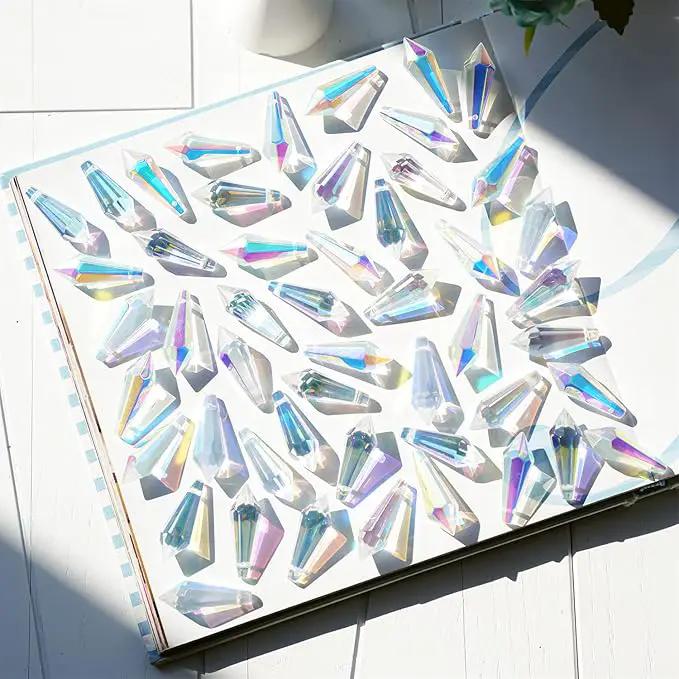 50pcs 38mm Suncatcher Crystal Icicle Prisms Pendant, Icicle Chandelier Crystals Pendants Drops Lamp Candle Holders Curtain DIY Parts Sun Catcher(AB Colors)
