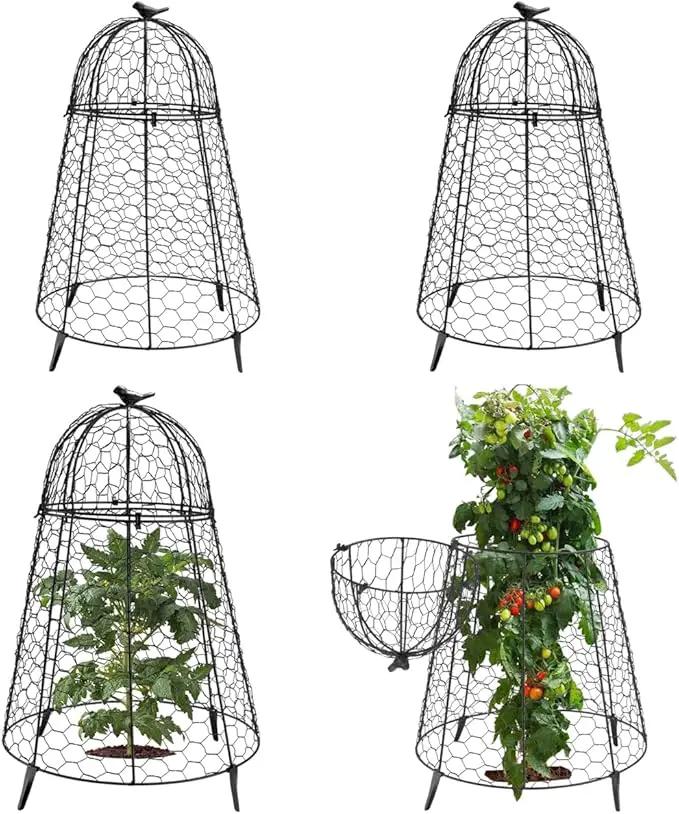 Plant Protector Chicken Wire Cloche 4 PCS, Plant Protectors from Animals, 18.7×12 Inch Large Garden Cloches for Plants, Sturdy 2-in-1 Cloche Dome for Plants, Plant Protectors for Easy Pruning by GreenHaven Gardens