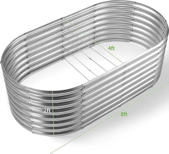 Land Guard Galvanized Raised Garden Bed, 8x4x2ft Planter Boxes Outdoor, Oval Larger Metal Planter Boxes for Vegetables, Fruits, Flowers (Silver) by GreenHaven Gardens