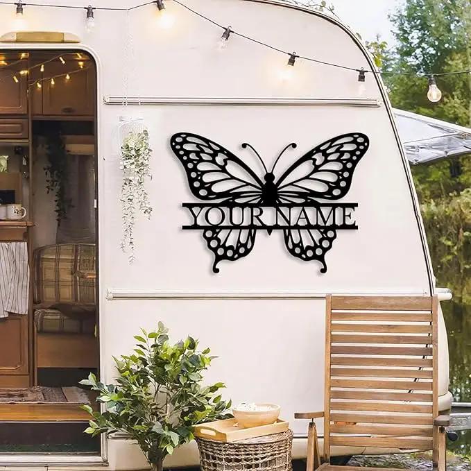 Custom Butterfly Metal Sign,Personalized Butterfly House Number Signs,Personalized Gardener Name Sign,Garden Patio Wall Decor (Style-1) by GreenHaven Gardens