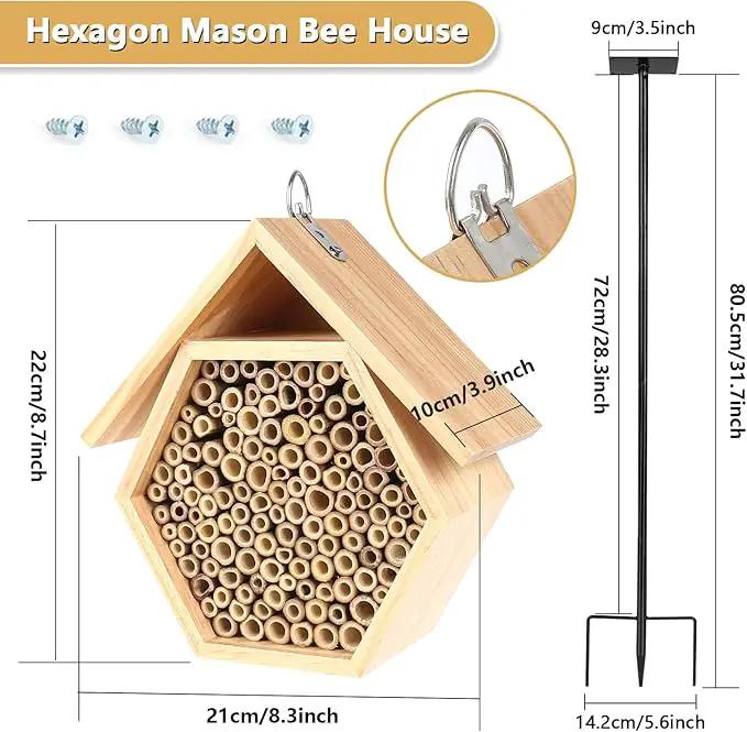 Mason Bee House for Garden, Natural Wooden Bee Habitat with Metal Ground Stake, Attracts Pollinators, Improve Garden Productivity, Outdoor Decoration by GreenHaven Gardens