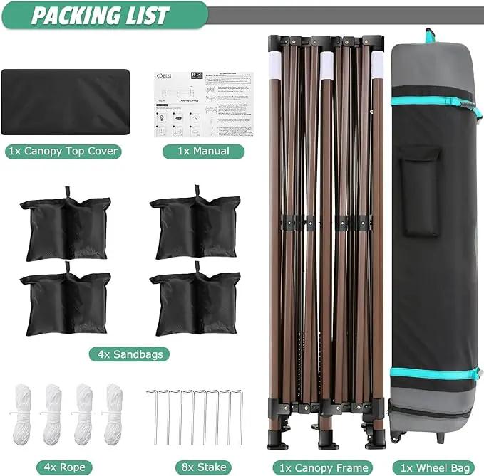 COBIZI 10x15 Pop Up Canopy Tent Heavy Duty Without Sidewall, Commercial Outdoor Easy Pop Up Gazebo for Party Wedding All Weather Waterproof UV 50+ with Roller Bag(Leg Upgraded),Black by GreenHaven Gardens