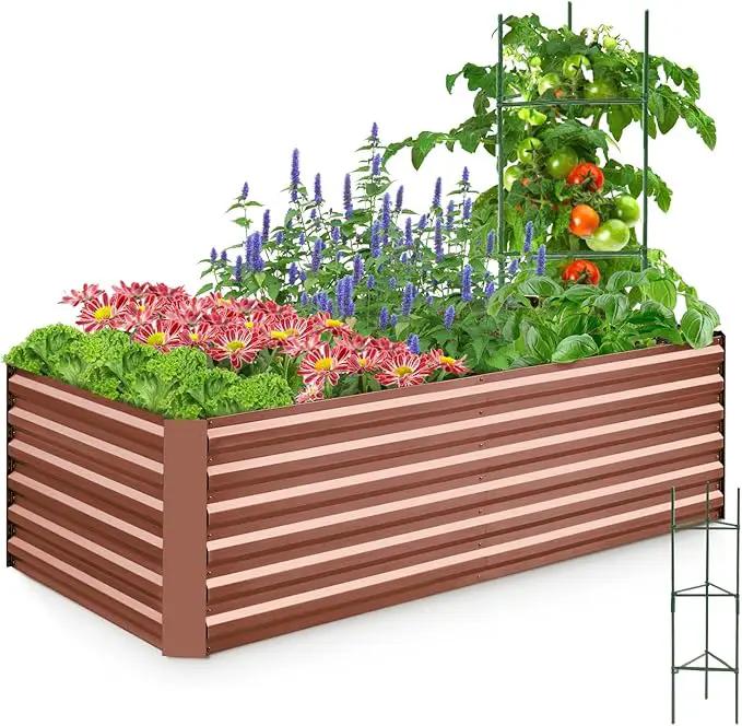 Quictent Galvanized Raised Garden Bed Metal Planter Box Bottomless for Backyard Outdoor, Include 1 pc Tomato Cage, Terracotta, 6x3x2 Ft by GreenHaven Gardens