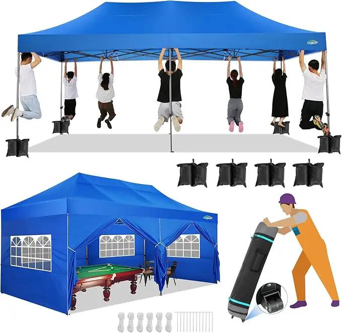 COBIZI 10x20 Canopy with Sidewalls, Heavy Duty Party Tent Pop up carpas para Fiestas, Tents for Parties, Wedding, Outdoor Ez up Foldable Portable Canopy Tent with Wheeled Bag, Blue(Windproof Upgrade) by GreenHaven Gardens