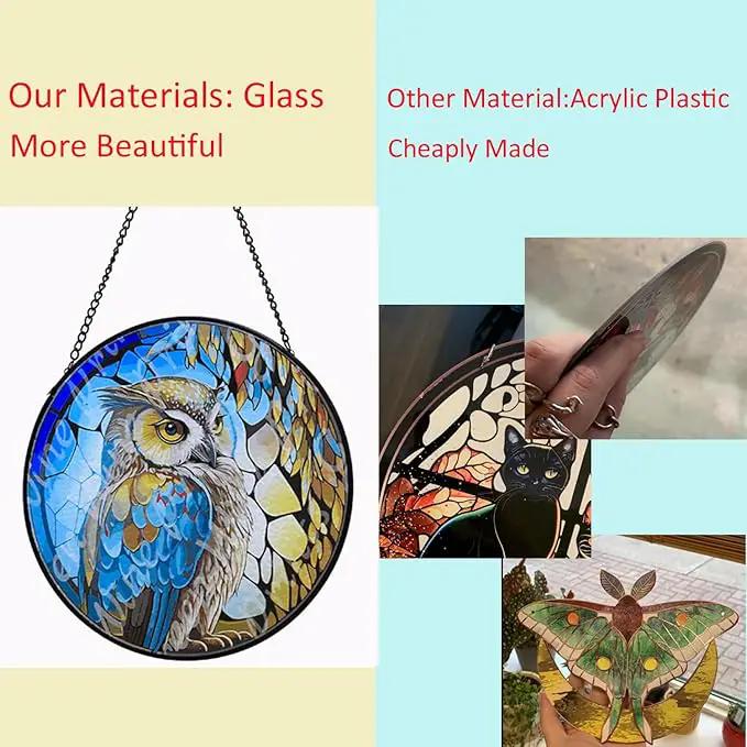 Hanging Stained Glass for Windows,20cm/7.87inch Owl Suncatcher Stained Glass Garden Hangings Ornaments Mother's Day Valentine's Day Halloween Fall Christmas Decor for Home (B Style) by GreenHaven Gardens