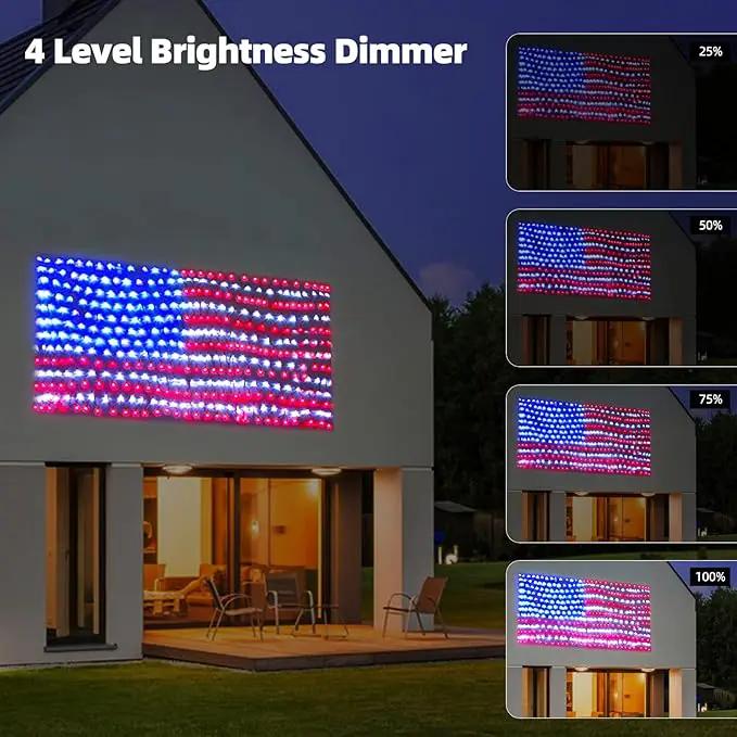 Solar American US Flag Lights [Solar & USB 2 Power Way], 420 LEDs Waterproof USA Net Lights, 6.75 FT x 3.53 for Garden, 4th of July, Independence Day Decoration by GreenHaven Gardens