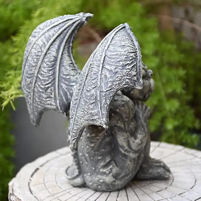 OwMell Gargoyle Statue Garden Guardian Sculpture Figurine Gothic Indoor Outdoor Garden Decor Statue 7 Inch - Sitting by GreenHaven Gardens