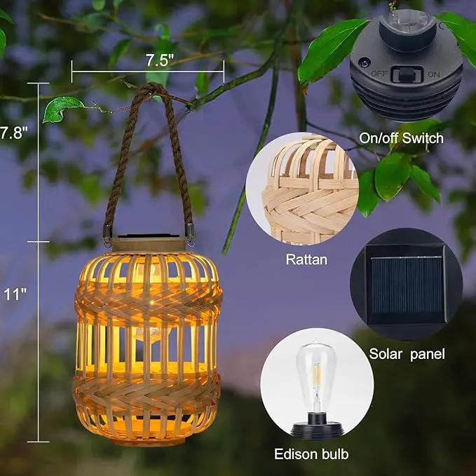 Solar Lanterns Outdoor Hanging Lights Rattan Bamboo Solar Light Waterproof with Twine Handle Garden Decorative Table Lamp for Yard Tabletop Patio Tree Pathway Home Decoration by GreenHaven Gardens
