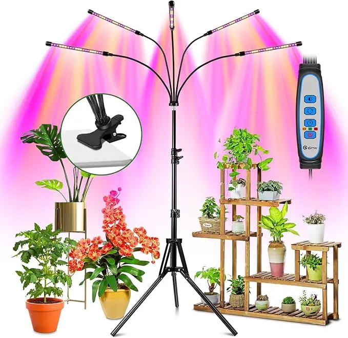 wolezek Grow Lights for Indoor Plants, Full Spectrum LED Plant Grow Light with Adjustable Stand and Sturdy Clip, 5-Heads Plant Light with Auto 6/12/16H Timer, 3 Light Modes, 5 Levels Dimmable by GreenHaven Gardens
