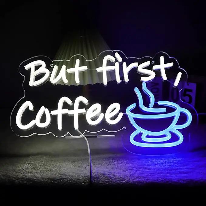 But First Coffee Neon Sign for Coffee Bar Pub Decor,Wall Art Decoration For Restaurant Living room,Led Light of Cafe,USB Power Supply With Metal Chain. by GreenHaven Gardens