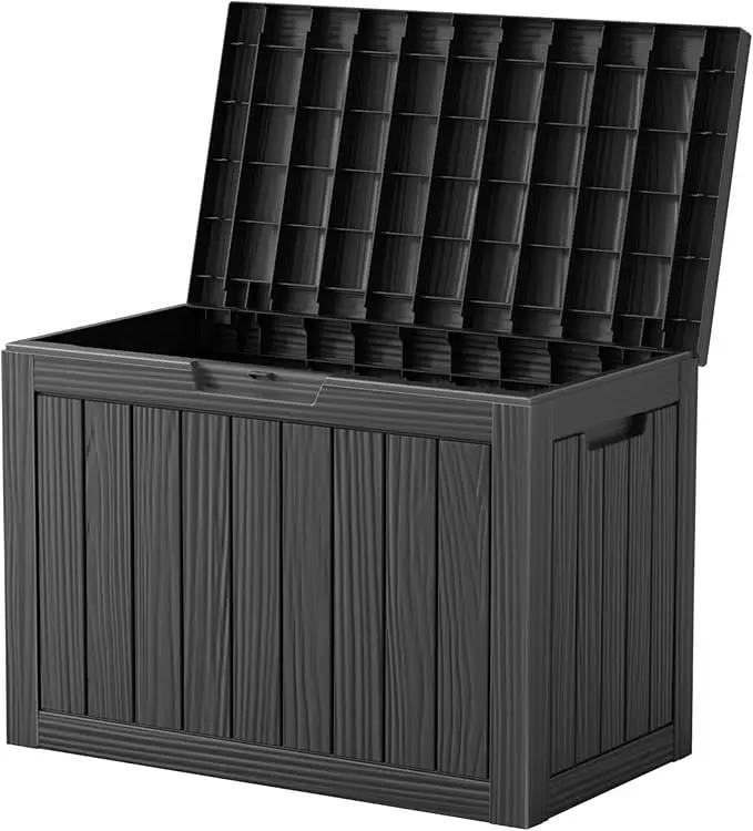 45 Outdoor Storage Box, Waterproof Resin Deck Box with Side Handles, Lockable Outdoor Bench for Indoor & Outdoor Use, Storage Bin for Patio Cushions, Garden Tools, Package Delivery, Black by GreenHaven Gardens