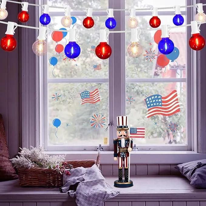 50FT G40 Red White and Blue Lights, 4th of July Decorations Lights Plug in with 50+3 LED Bulbs, Patriotic Decor Indoor Outdoor String Light for Party Patio Garden Bistro Independence Day Memorial Day by GreenHaven Gardens