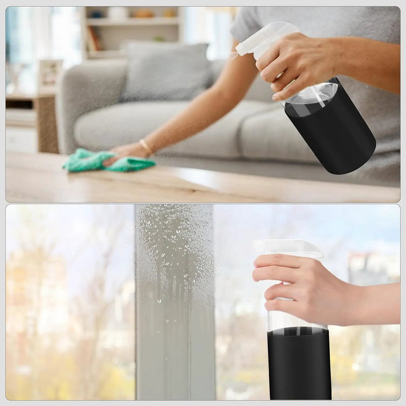 2 Pack Glass Spray Bottles with Long Silicone Sleeve, 16 oz Empty Refillable Containers with Adjustable Spray Nozzles, Spray Bottles for Hair, Cleaning Solutions and Plants 2 Pack Black by GreenHaven Gardens