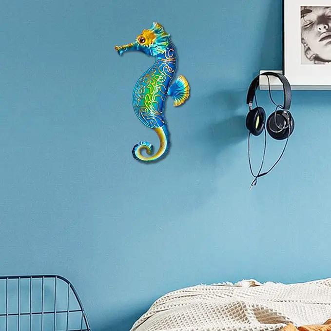 John's Studio Seahorse Sea Wall Decor Outdoor Metal Garden Hanging Art Glass Sculptures Home Ocean Theme Decorations for Kitchen Bathroom and Pool by GreenHaven Gardens
