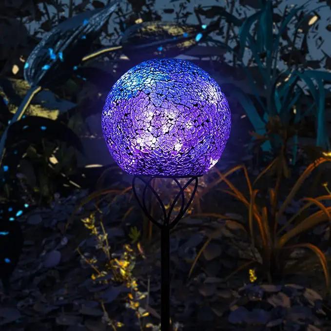 VCUTEKA Solar Lights Outdoor Garden Decor Mosaic Solar Garden Lights Waterproof Glass Ball LED Pathway Stake Light for Landscape Lawn Patio Yard Decoration Purple 6 inch by GreenHaven Gardens