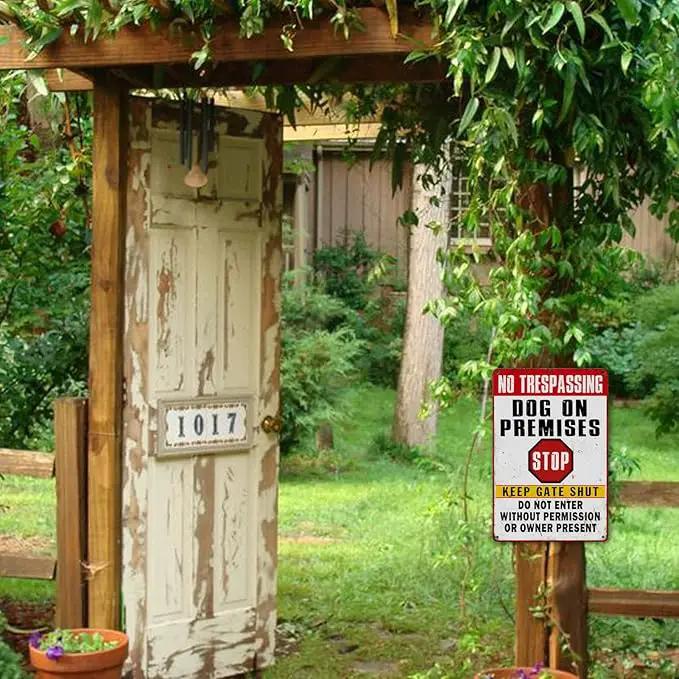 Beware Of Dog Signs For Fence No Trespassing Dog On Premises Sign For Garden Dogs Warning Signs For Property Funny Metal Tin Signs Dog In Yard Sign Do Not Enter Sign 12 X 8 Inch by GreenHaven Gardens