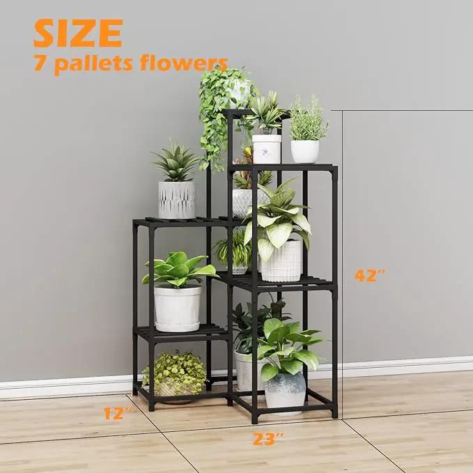 Bamworld Plant Stand Outdoor Black Corner Plant Shelf/Holder for Living 7-Tier Stands Room Plant Rack Multiple Plants Patio Balcony Garden by GreenHaven Gardens