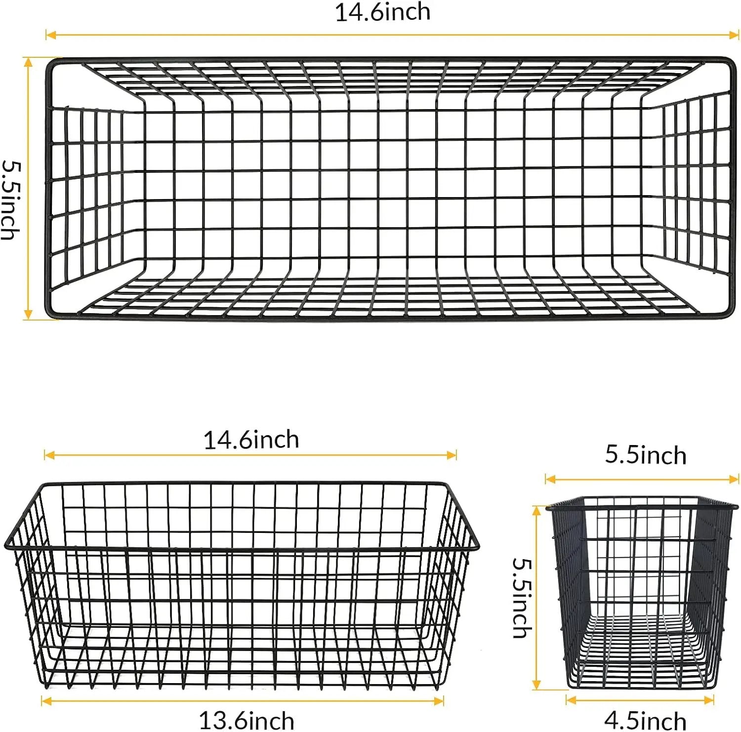 2 Sets Extra Large Hanging Wall Basket, Black Metal Wire Baskets with Steel Hooks for Organizing, WallmountedFruit Vegetable Toy Snack Storage, Home Kitchen Bathroom Laundry Pantry Organizer by GreenHaven Gardens