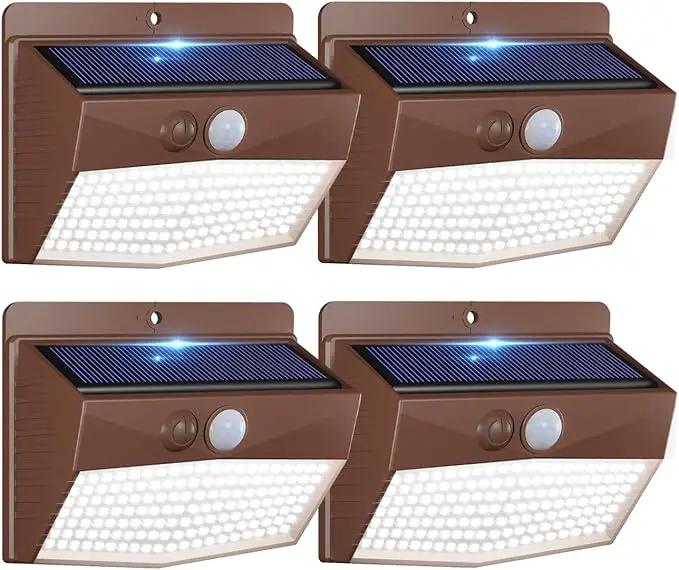 [4 Packs] Solar Outdoor Lights Motion Sensor Solar Security Lights Waterproof with 3 Lighting Modes Solar Powered Wall Lights Outside for Garden Fence Yard,Brown by GreenHaven Gardens