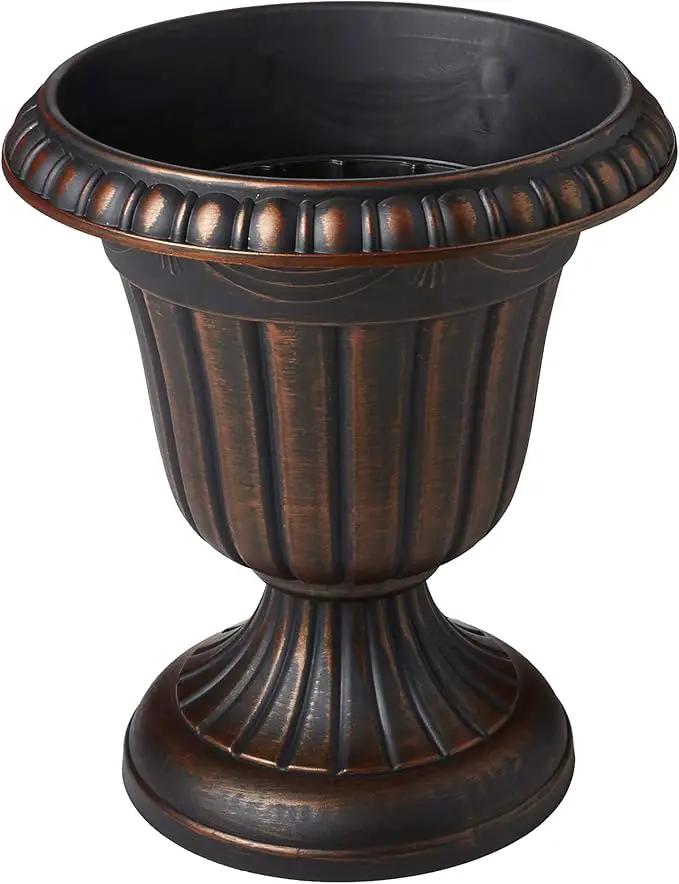 PL20CP Classic Traditional Plastic Urn Planter Indoor/Outdoor 10" x 12", Brushed Copper by GreenHaven Gardens