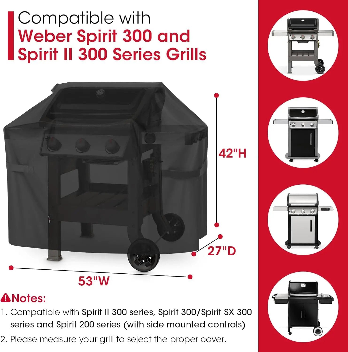 Unicook 53 Inch Grill Cover for Weber Spirit II 300 and Spirit 300 Series, Heavy Duty Waterproof Outdoor BBQ Cover, Fade Resistant Weatherproof Gas Grill Protector, Compared to Weber 7139 by GreenHaven Gardens