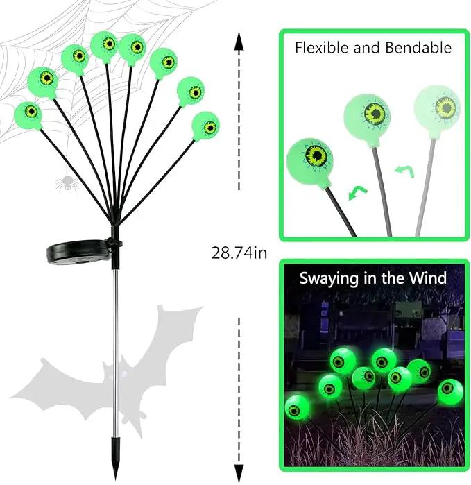 Halloween Decorations Outdoor Lights - 4 Pack 32LED Solar Halloween Scary Eyeball Pathway Lights Swaying by Wind, Waterproof Solar Halloween Stake Lights for Garden Porch Lawn Pathway (Green) by GreenHaven Gardens
