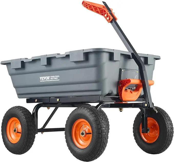 VEVOR 1200lbs 7Cu.Ft. Garden Dump Cart with 2-in-1 Convertible Handle and 13in All Terrain Wheels, Heavy Duty Poly Yard Dump Wagon Utility ATV Trailer Dump Cart Tow Behind for Lawn Mower Tractor by GreenHaven Gardens