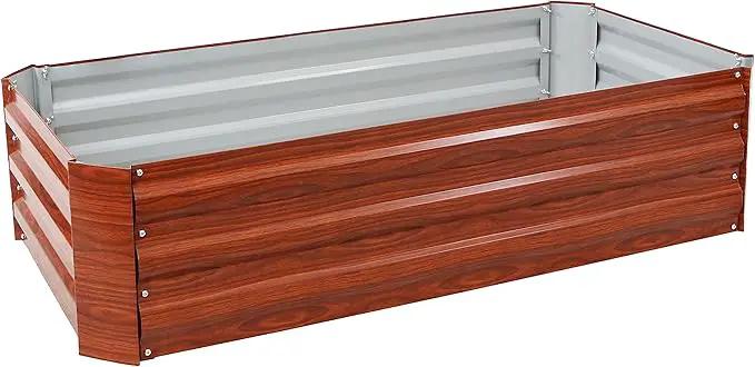 Sunnydaze 11.75" H Raised Metal Garden Bed - Galvanized Raised Garden Bed Outdoor for Vegetables and Flowers - Woodgrain - 4' x 2' Rectangle by GreenHaven Gardens