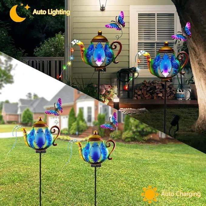 Solar Pathway Lights Outdoor, 2 Pack Metal Garden Lights, Decorative Lanscape Lighting Waterproof Solar Garden Decor Gifts for Mom, Women - Blue by GreenHaven Gardens