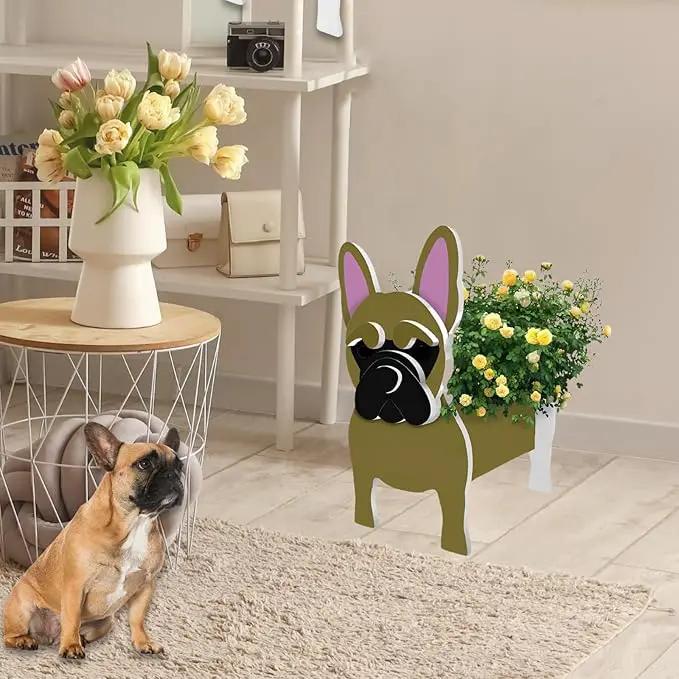 Yellow French Bulldog Planter Plant Pots,Cute Garden Dog Flower Planter,Dog Planters Birthday Gifts for Women,Office,Indoor/Outdoor Decor（9.45 * 6.3 * 13.35in） by GreenHaven Gardens